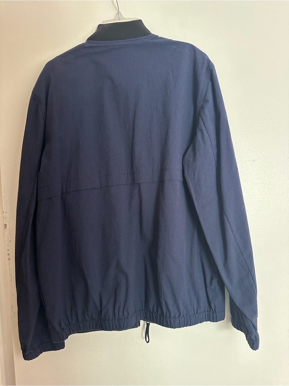 Club Monaco Navy Seersucker Bomber Jacket with Black Rib Collar - Picture 3 of 3